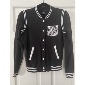 Panic! At The Disco Womens SZ Small Black White Sweater Fleece Varsity Jacket‎